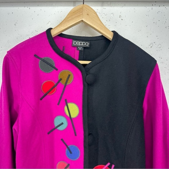beppa Women’s size Small Fuchsia and Black Deco Wool Blazer - Picture 8 of 13